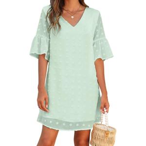 imageBlooming Jelly Womens White Dresses Short Sleeve V Neck Ruffle Cute Sun Dress Chiffon Flowy Shift Mini DressLight Green
