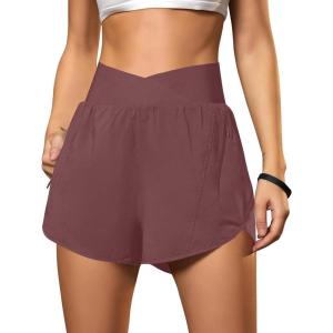 imageBlooming Jelly Womens Workout Shorts Athletic Running Shorts Crossover High Waisted Gym Shorts with Zipper Pockets 25quotMaroon