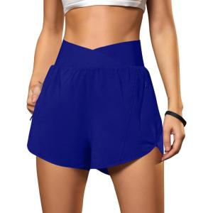 imageBlooming Jelly Womens Workout Shorts Athletic Running Shorts Crossover High Waisted Gym Shorts with Zipper Pockets 25quotRoyal Blue