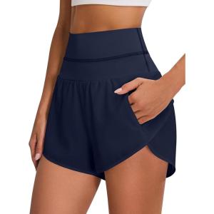 imageBlooming Jelly Womens Workout Shorts Athletic Running Shorts Summer Trendy High Waisted Gym Exercise Shorts with Pocket Dark BlueLarge