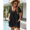 imageBlooming Jelly Womens Casual Sun Summer Dresses Swiss Polka Dot Beach Cover Up V Neck Tank Dress with PocketsBlack Short Sleeve