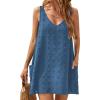 imageBlooming Jelly Womens Casual Sun Summer Dresses Swiss Polka Dot Beach Cover Up V Neck Tank Dress with PocketsBlue