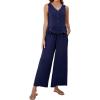imageBlooming Jelly Womens Two Piece Sets Sleeveless Tank Top Summer Outfits Wide Leg Pants Set Jumpsuits with PocketsBlue