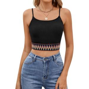imageBlooming Jelly Womens Crop Tank Tops Summer Trendy Going Out Outfits Sexy Sleeveless Color Block Cami ShirtsBlack
