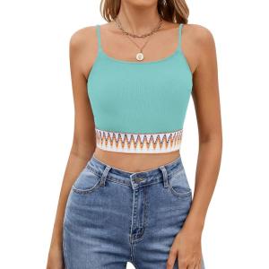 imageBlooming Jelly Womens Crop Tank Tops Summer Trendy Going Out Outfits Sexy Sleeveless Color Block Cami ShirtsBluegreen