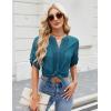 imageBlooming Jelly Womens Button Down Shirts Lace Crochet Dressy Casual Tops 34 Sleeve Work Summer Outfits 2025Blue Green