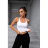 imageBlooming Jelly Womens Longline Sports Bra Crop Tank Medium Support Workout Tops Yoga Padded Running CamisoleWhite