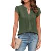 imageBlooming Jelly Womens Blouses Dressy Causal V Neck Pintuck Short Petal Sleeve Business Tops Ladies Summer Trendy Work ShirtArmy Green