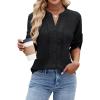 imageBlooming Jelly Womens Button Down Shirts Lace Crochet Dressy Casual Tops 34 Sleeve Work Summer Outfits 2025Black