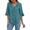 imageBlooming Jelly Womens Dressy Casual Blouses 34 Sleeve V Neck Ruffle Tops Business Ladies Summer 2025 Trendy Work ShirtTeal