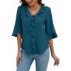 imageBlooming Jelly Womens Dressy Casual Blouses 34 Sleeve V Neck Ruffle Tops Business Ladies Summer 2025 Trendy Work ShirtTeal Blue