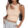 imageBlooming Jelly Womens Ribbed Cropped Tank Tops Sexy Casual High Neck Cut Out Y2k Sleeveless Tops Summer ClothesBeige