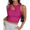 imageBlooming Jelly Womens Ribbed Cropped Tank Tops Sexy Casual High Neck Cut Out Y2k Sleeveless Tops Summer ClothesRose Red
