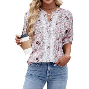 imageBlooming Jelly Womens Button Down Shirts Lace Crochet Dressy Casual Tops 34 Sleeve Work Summer Outfits 2025Pink Floral
