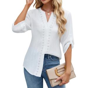 imageBlooming Jelly Womens Button Down Shirts Lace Crochet Dressy Casual Tops 34 Sleeve Work Summer Outfits 2025White
