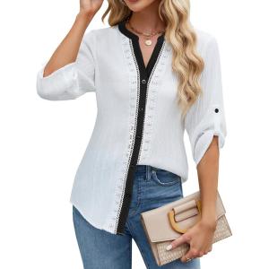 imageBlooming Jelly Womens Button Down Shirts Lace Crochet Dressy Casual Tops 34 Sleeve Work Summer Outfits 2025White and Black