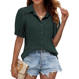 imageBlooming Jelly Womens Button Down Shirts V Neck Collared Casual Tops Textured Work Summer Outfits 2024Army Green