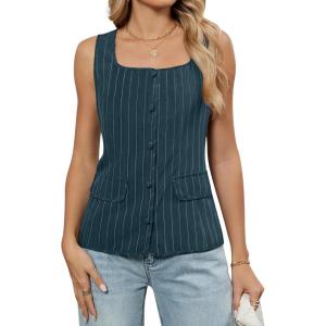 imageBlooming Jelly Womens Button Down Tank Tops Sleeveless Dressy Vest Business Casual Striped Outfits Summer Trendy 2025Dark Cyan