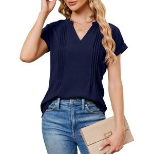 imageBlooming Jelly Womens Dressy Casual Tops Cap Sleeve V Neck Work Shirts Fashion Summer BlousesDark Blue