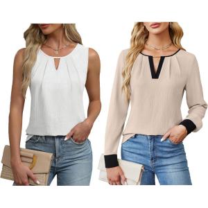 imageBlooming Jelly Womens Summer Tank Top Sleeveless Dressy Blouse and Womens Business Casual Long Sleeve Color Block Work Shirts