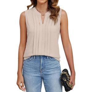imageBlooming Jelly Womens Tank Tops Dressy Sleeveless Blouses Business Casual Tank Shirts V Neck Cami Summer Basic CamisoleApricot