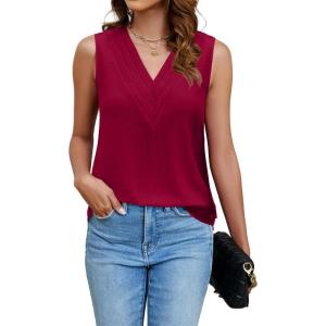 imageBlooming Jelly Womens Tank Tops Dressy Sleeveless Blouses Business Casual Tank Shirts V Neck Cami Summer Basic CamisoleWine Red