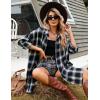 imageBlooming Jelly Womens Button Down Flannel Shirts Plaid Shacket Long Sleeve Collared Long Jacket CoatsBlack Plaid