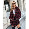 imageBlooming Jelly Womens Button Down Flannel Shirts Plaid Shacket Long Sleeve Collared Long Jacket CoatsBlackred Plaid