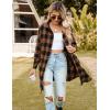 imageBlooming Jelly Womens Button Down Flannel Shirts Plaid Shacket Long Sleeve Collared Long Jacket CoatsBrown
