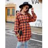 imageBlooming Jelly Womens Button Down Flannel Shirts Plaid Shacket Long Sleeve Collared Long Jacket CoatsOrange and Black Plaid