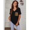 imageBlooming Jelly Womens Leopard Print Tops Loose V Neck Shirts Short Sleeve Blouses with PocketBlack