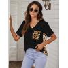 imageBlooming Jelly Womens Leopard Print Tops Loose V Neck Shirts Short Sleeve Blouses with PocketBlack