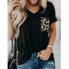 imageBlooming Jelly Womens Leopard Print Tops Loose V Neck Shirts Short Sleeve Blouses with PocketBlack