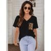 imageBlooming Jelly Womens Leopard Print Tops Loose V Neck Shirts Short Sleeve Blouses with PocketBlack