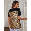 imageBlooming Jelly Womens Leopard Print Tops Loose V Neck Shirts Short Sleeve Blouses with PocketBlack