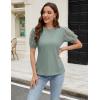 imageBlooming Jelly Womens Short Sleeve Blouse Business Casual Dressy Tops Ribbed Summer Stylish Work ShirtsTurquoise