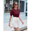 imageBlooming Jelly Womens Short Sleeve Blouse Business Casual Dressy Tops Ribbed Summer Stylish Work ShirtsWine Red