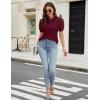 imageBlooming Jelly Womens Short Sleeve Blouse Business Casual Dressy Tops Ribbed Summer Stylish Work ShirtsWine Red