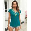 imageBlooming Jelly Womens Summer Short Sleeve T Shirts Boho Casual Trendy Tops Lace V Neck Ruffle Blouses Business TopsTeal