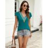 imageBlooming Jelly Womens Summer Short Sleeve T Shirts Boho Casual Trendy Tops Lace V Neck Ruffle Blouses Business TopsTeal