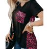 imageBlooming Jelly Womens Leopard Print Tops Loose V Neck Shirts Short Sleeve Blouses with PocketPink Leopard