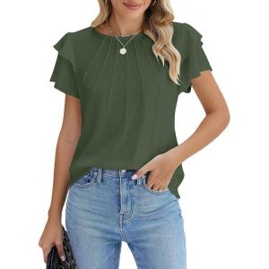 imageBlooming Jelly Women Dressy Casual Tops Business Work Blouses Summer Shirts Short Sleeve Crew Neck Outfits 2025Army Green