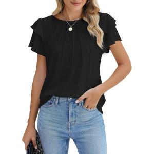imageBlooming Jelly Women Dressy Casual Tops Business Work Blouses Summer Shirts Short Sleeve Crew Neck Outfits 2025Black