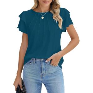 imageBlooming Jelly Women Dressy Casual Tops Business Work Blouses Summer Shirts Short Sleeve Crew Neck Outfits 2025Dark Cyan