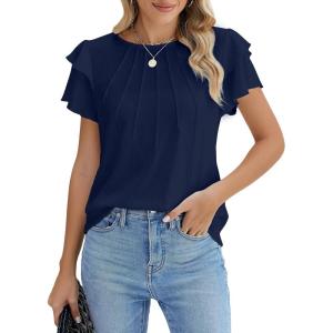 imageBlooming Jelly Women Dressy Casual Tops Business Work Blouses Summer Shirts Short Sleeve Crew Neck Outfits 2025Deep Blue