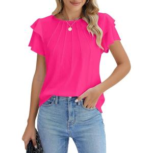 imageBlooming Jelly Women Dressy Casual Tops Business Work Blouses Summer Shirts Short Sleeve Crew Neck Outfits 2025Hot Pink