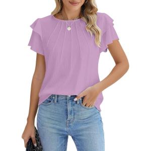 imageBlooming Jelly Women Dressy Casual Tops Business Work Blouses Summer Shirts Short Sleeve Crew Neck Outfits 2025Lavender