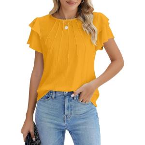 imageBlooming Jelly Women Dressy Casual Tops Business Work Blouses Summer Shirts Short Sleeve Crew Neck Outfits 2025Light Yellow