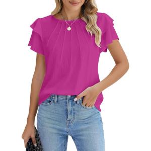 imageBlooming Jelly Women Dressy Casual Tops Business Work Blouses Summer Shirts Short Sleeve Crew Neck Outfits 2025Orchid