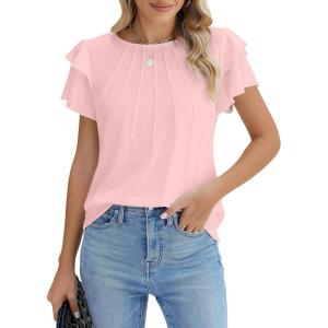imageBlooming Jelly Women Dressy Casual Tops Business Work Blouses Summer Shirts Short Sleeve Crew Neck Outfits 2025Pink